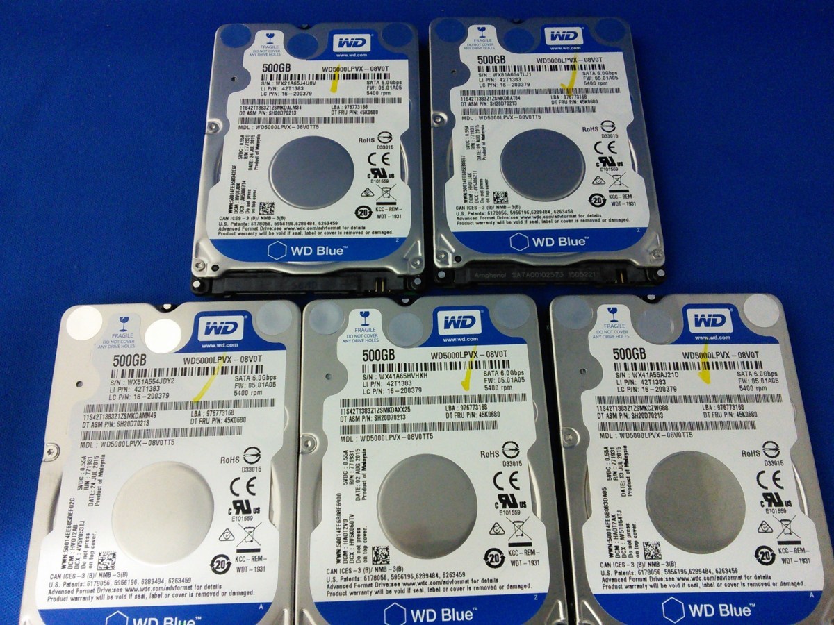 【未開封新品】　【2台セット】WD5000LPVX 500GB 2.5インチ ☆ジャンク品☆ 2.5インチ500GBHDD Western Digital WD5000LPVX 5個セット