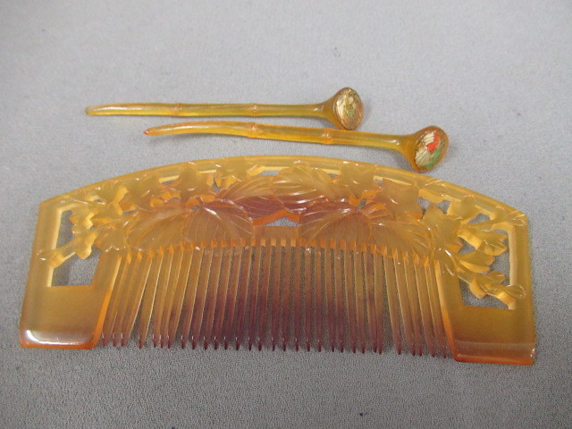 時代物　アンティーク　花嫁　かんざし　べっこう調 鼈甲・御差物(箱表記）】時代物べっ甲調？・花嫁かんざし・簪揃い 時代