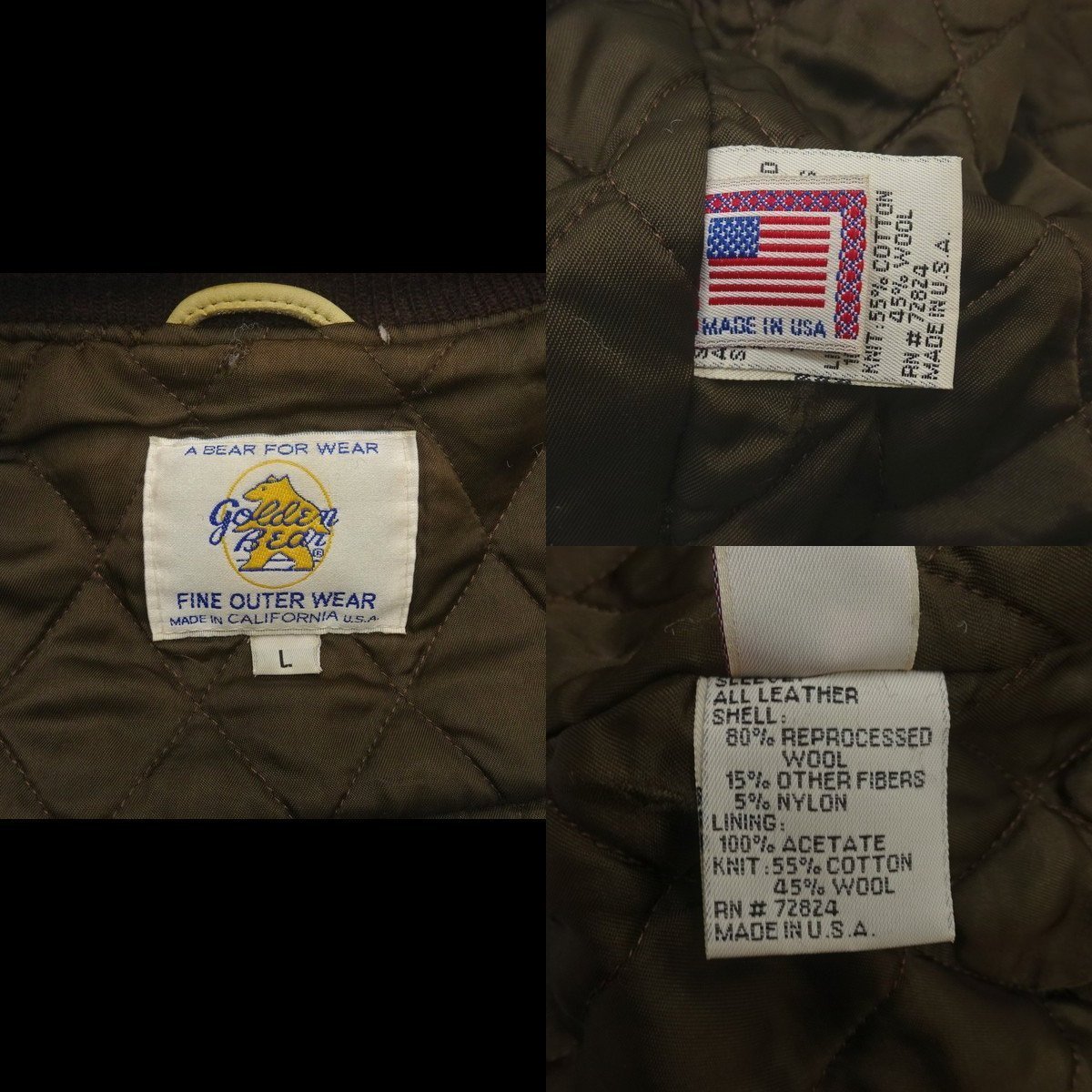 90s 初期 WTAPS × GOLDEN BEAR 袖革スタジャン L ブラウン 茶 袖レザー 