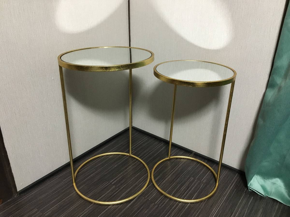 机・テーブル ZARA HOME ネストテーブル 2点セット ゴールド×ミラー天板
