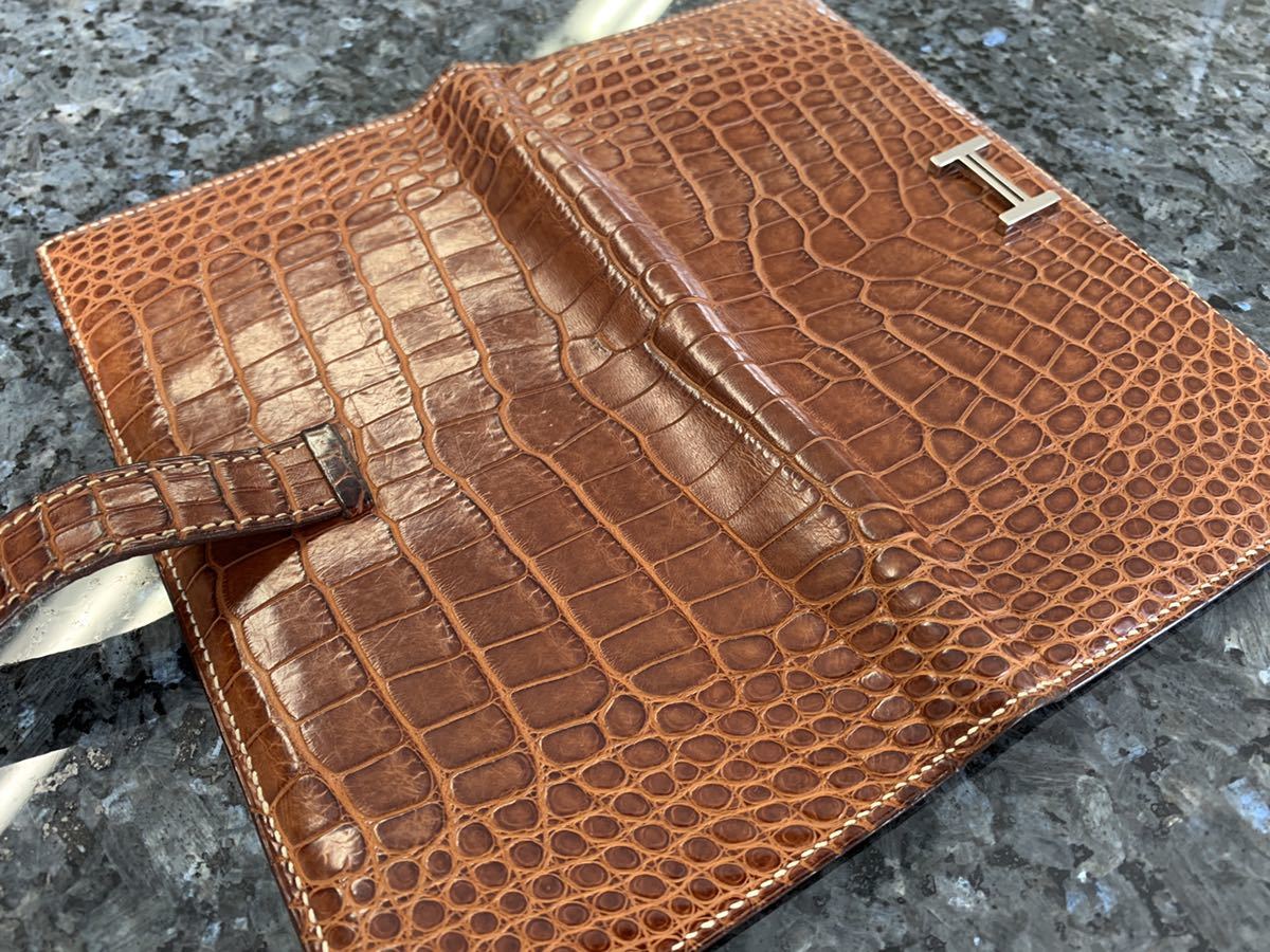 HERMES 美品 ベアン クロコダイル アリゲーター 長財布 □K刻印 【公式 
