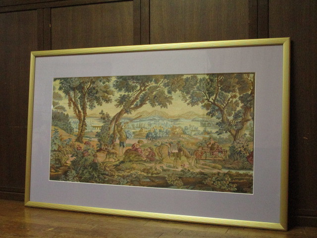 最高級品 126×80cm 綺麗 ゴブラン織 額縁 絵画 タペストリー 大型 