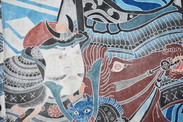 1424◇幟旗のはぎれ◇武者絵◇三人絵◇木綿古布◇リメイク素材