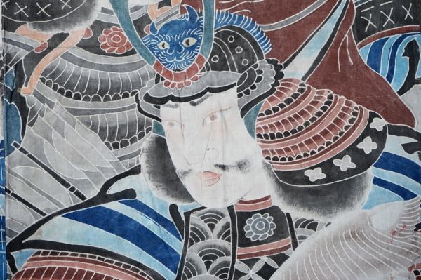 1424◇幟旗のはぎれ◇武者絵◇三人絵◇木綿古布◇リメイク素材