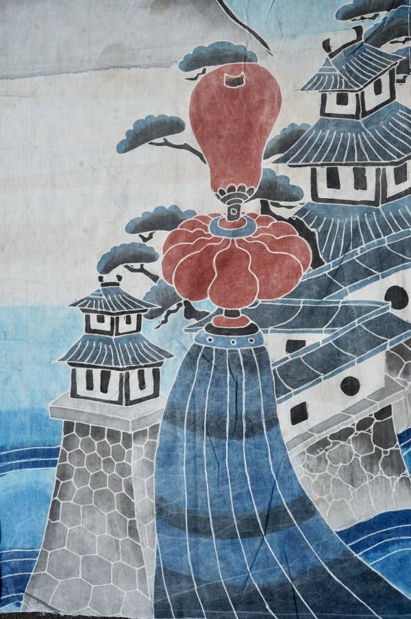 1424◇幟旗のはぎれ◇武者絵◇三人絵◇木綿古布◇リメイク素材
