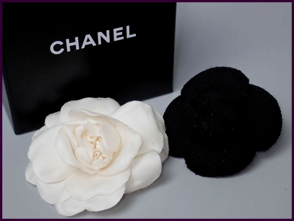 ☆CHANEL/シャネル カメリア ブローチ 2点セット/ブラック/オフ