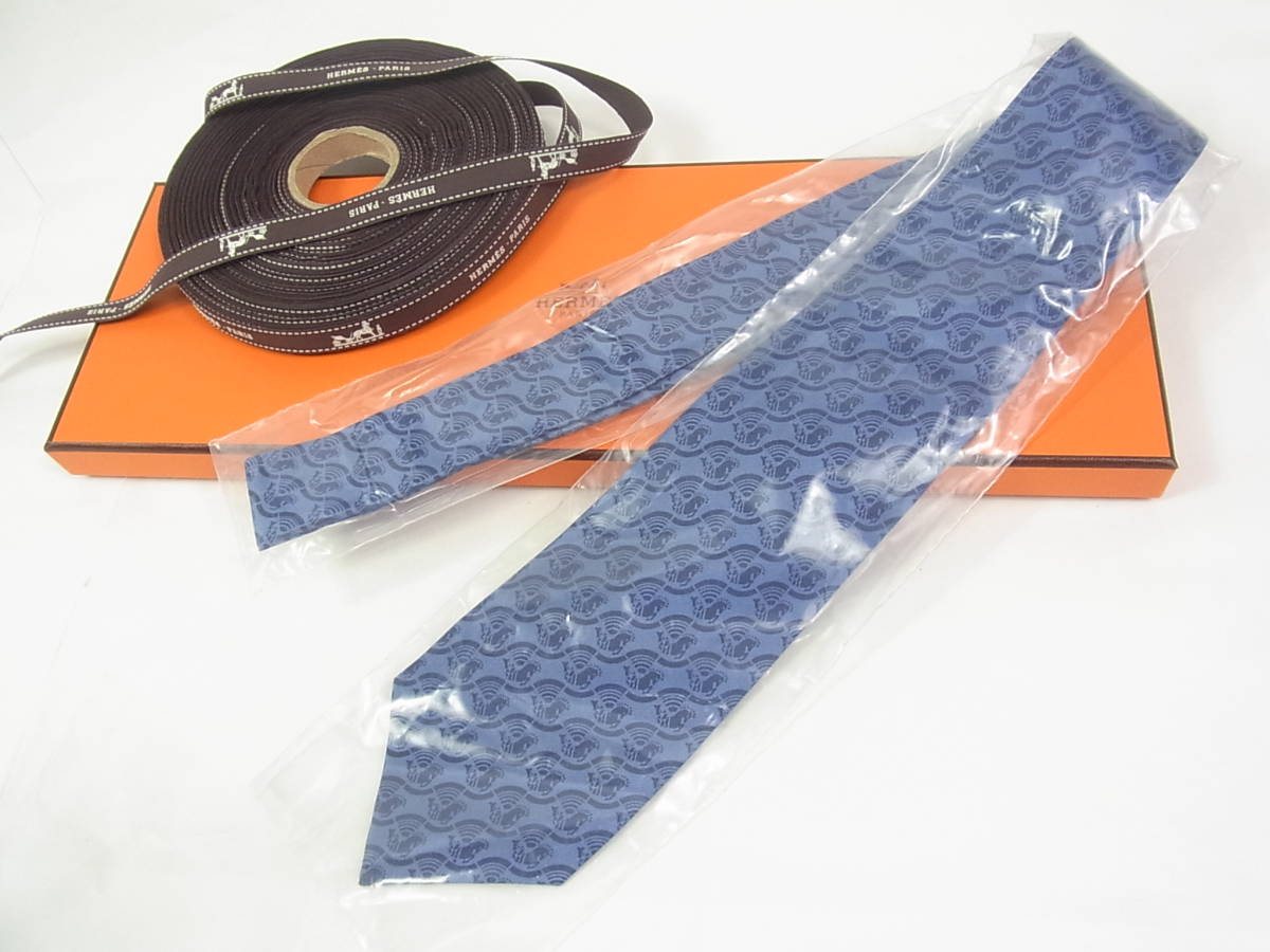 □□エルメス☆エールフランスコラボ新品シルクネクタイ(ブルー) お □□エルメス☆エールフランスコラボ新品シルクネクタイ(ブルー) お