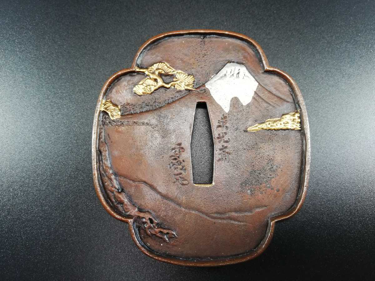 80454 日本刀装具 刀鍔 細工 唐銅 富士山図(鍔、刀装具)｜売買