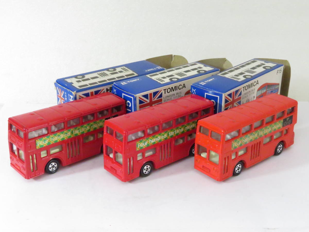 トミカ LONDON BUS タータンチェック ロンドン2階建バス 箱付 3台 日本製 TOMICA ニレレ