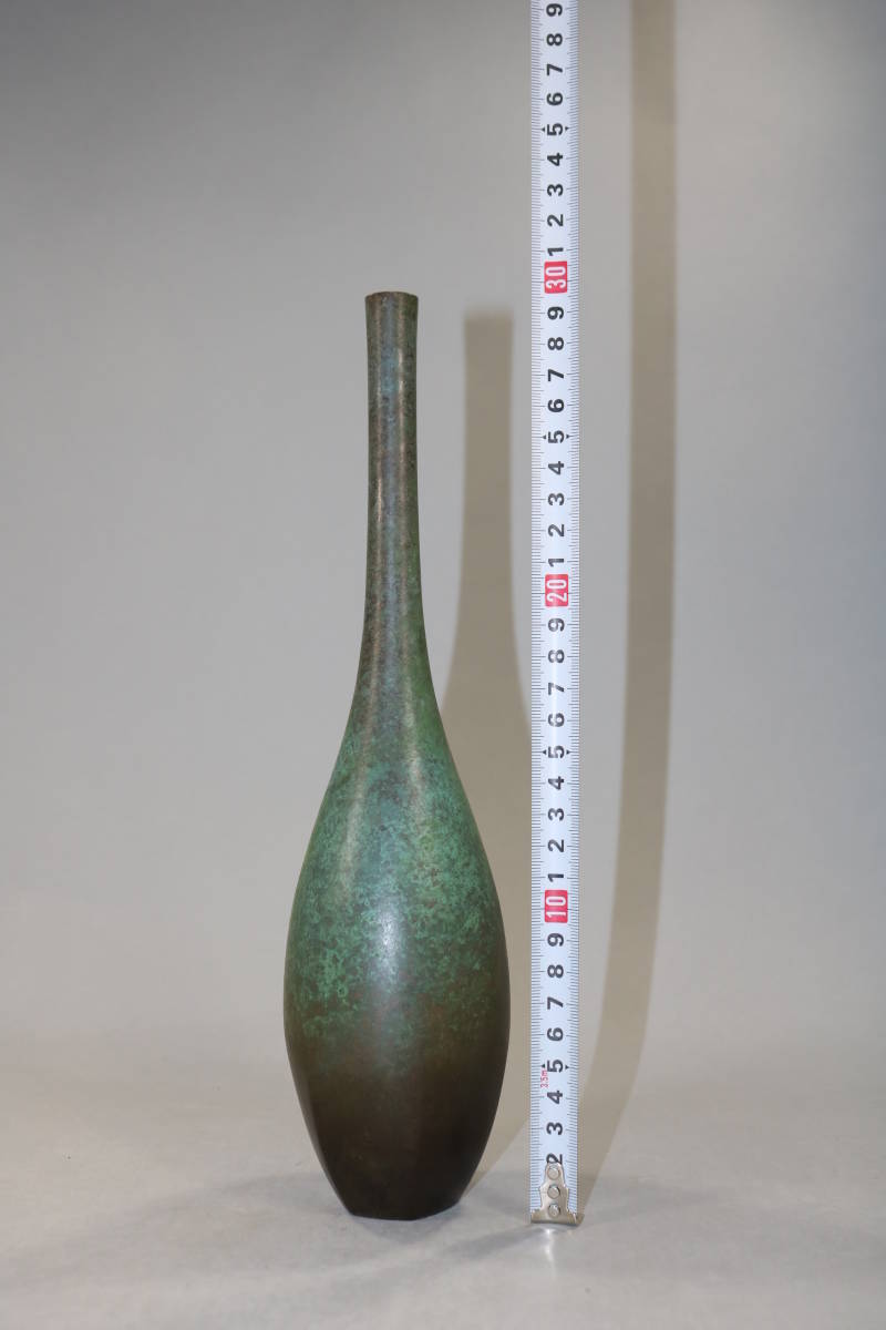 胡銅鶴亀花入(桐箱付)一ノ瀬宗辰作128sb26 y100 一ノ瀬宗辰