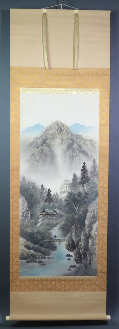 斎藤畸庵 山水図 絹本掛軸 Z525｜骨董店 のびる 古美術 骨董 和風建具