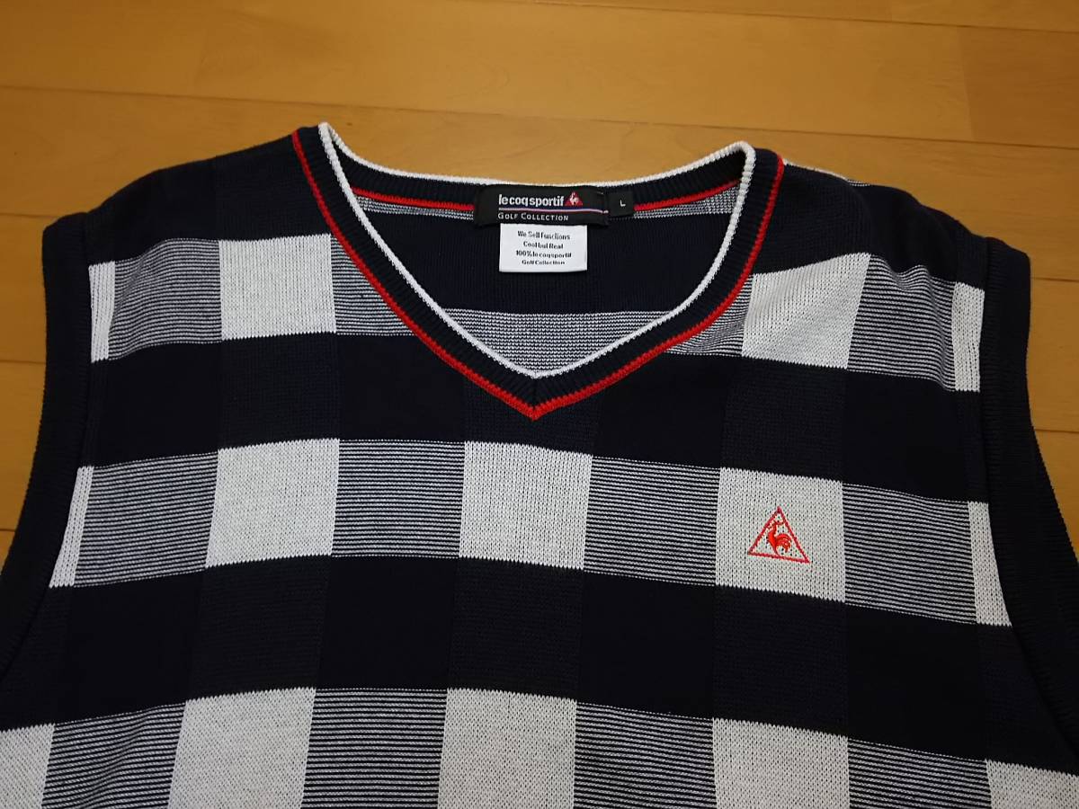 GOLF COQ LE SPORTIF COLLECTION(ルコックスポーティフ メンズ ルコック ゴルフ ダウンベスト 赤系 美品✨ルコックスポルティフチェック異素材切替ダウンベスト ルコックゴルフ チェック le ルコックスポルティフ M