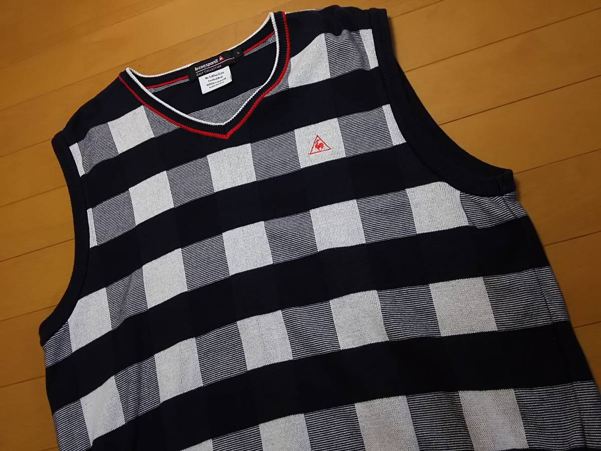 GOLF COQ LE SPORTIF COLLECTION(ルコックスポーティフ メンズ ルコック ゴルフ ダウンベスト 赤系 美品✨ルコックスポルティフチェック異素材切替ダウンベスト ルコックゴルフ チェック le ルコックスポルティフ M