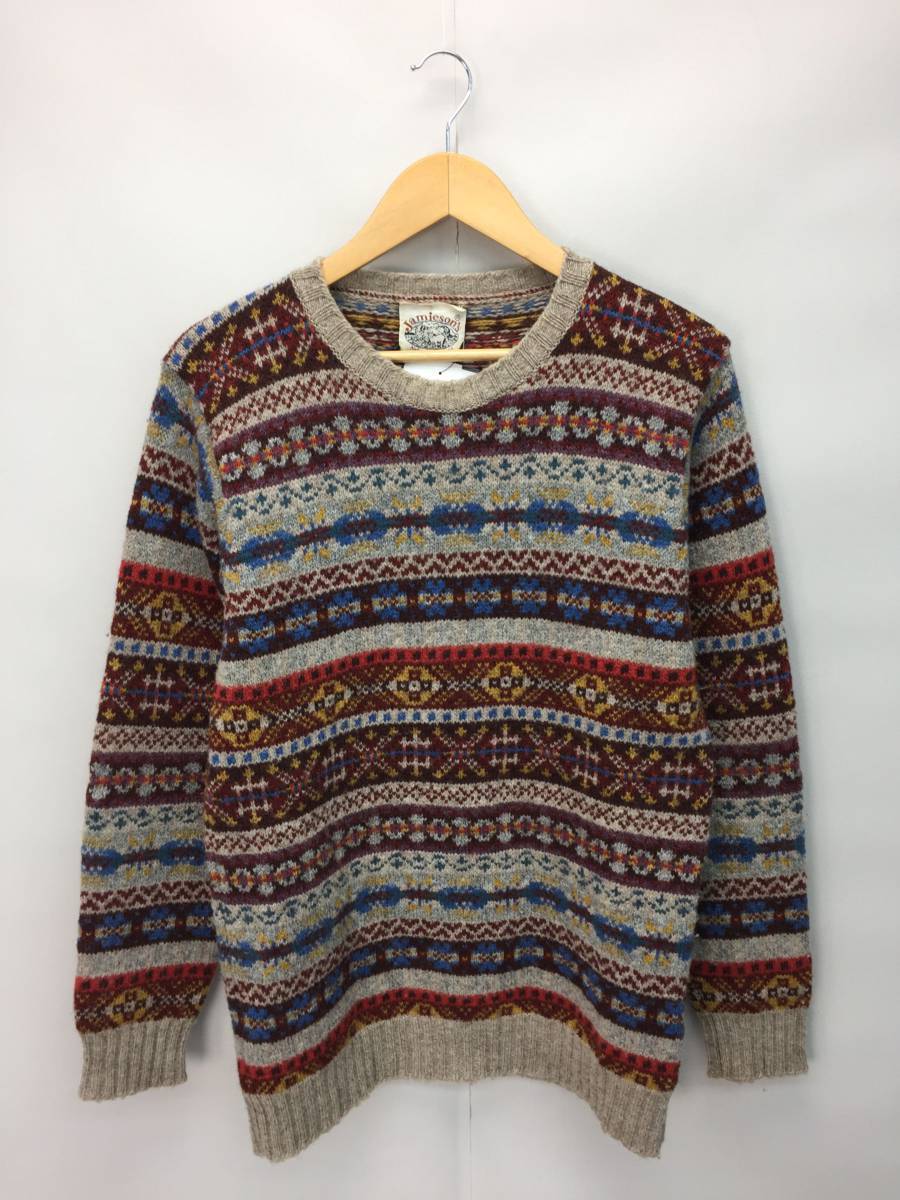 人気定番，大人気 JAMIESON&rsquo;S クルーネック フェアアイルセーター 厚手 /ウール/BEG/総柄(Mサイズ)｜売買されたオークション情報、yahooの商品情報をアーカイブ公開 - オークファン Mサイズ