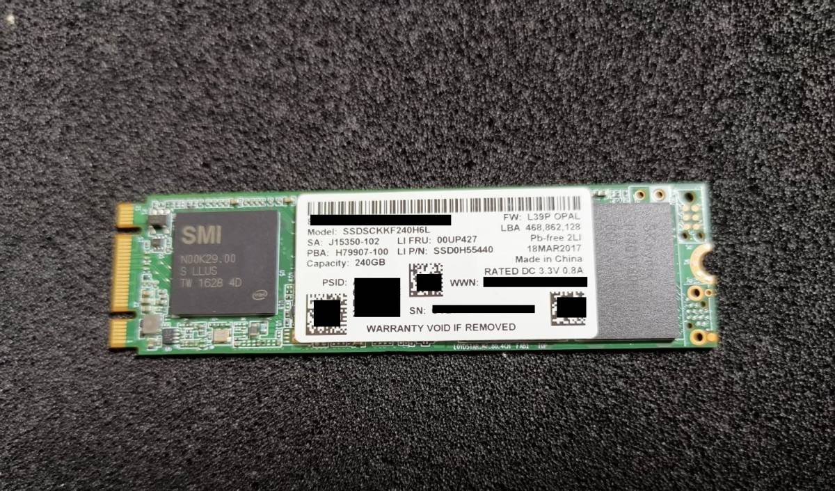 intel SSD 240GB SSDSCKKF240H6L NGFF M.2 ((使用時間390時・3枚限定