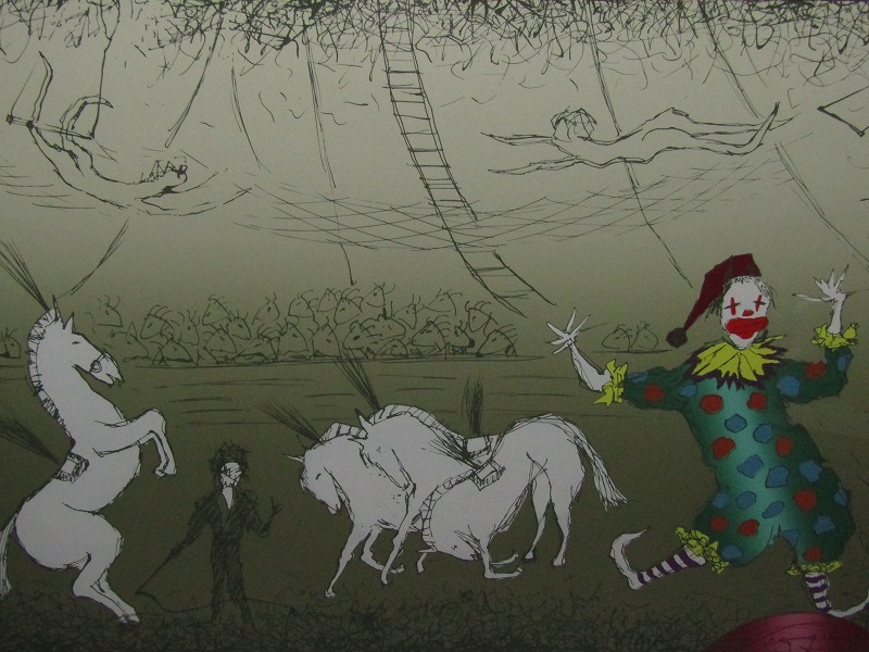 ESP I05-8533[TOM]【真作】萄雅彦 セリグラフ「サーカス」大判 額装