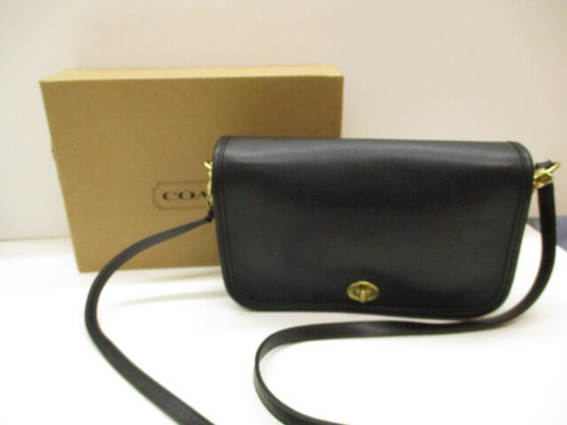 五日市店】 COACH コーチ レザー ショルダーバッグ ブラック 9755