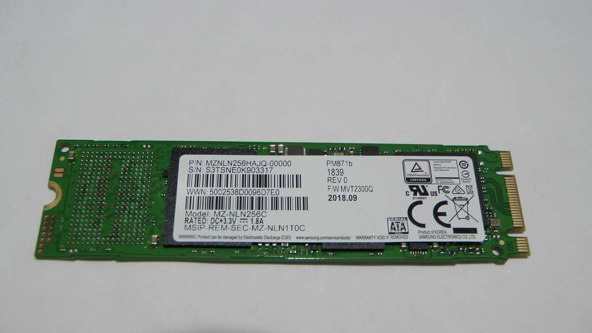 使用少4時間 格安 内蔵型 SSD 256GB TYPE2280 NGFF Mac/Winどちら