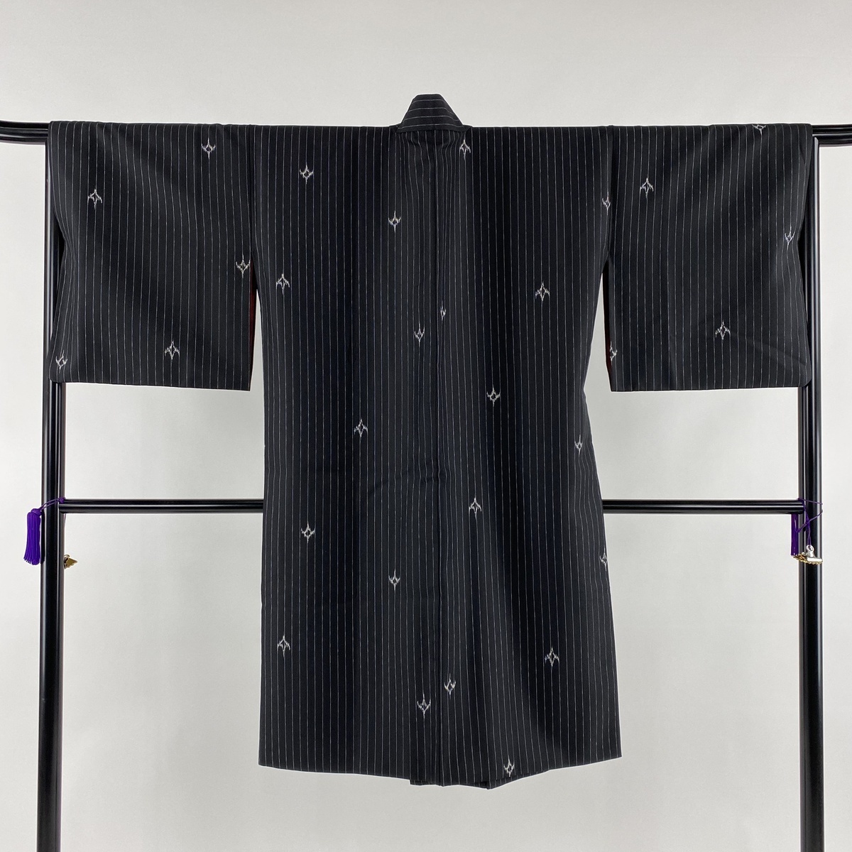 道中着 美品 優品 竹縞 濃紺 身丈112cm 裄丈68.5cm L 化繊 【中古】 ☆☆