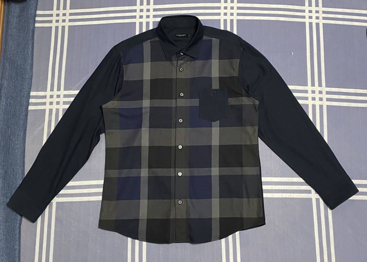 【中古品】BLACK LABEL CRESTBRIDGE ブラックレーベル クレストブリッジ クレストブリッジチェック 長袖シャツ ネイビー サイズL