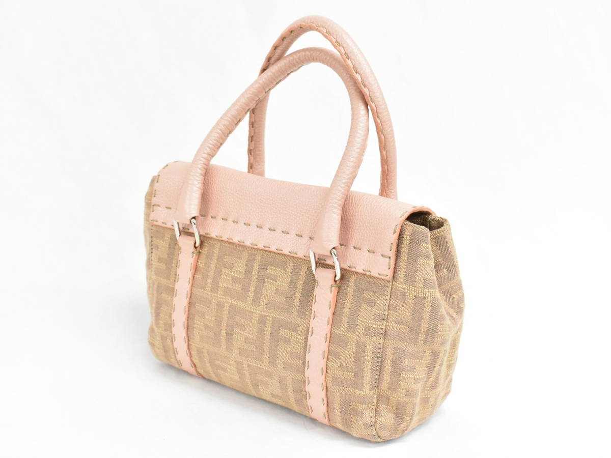 本物 フェンディ FENDI セレリア ハンドバッグ キャンバス ピンク 