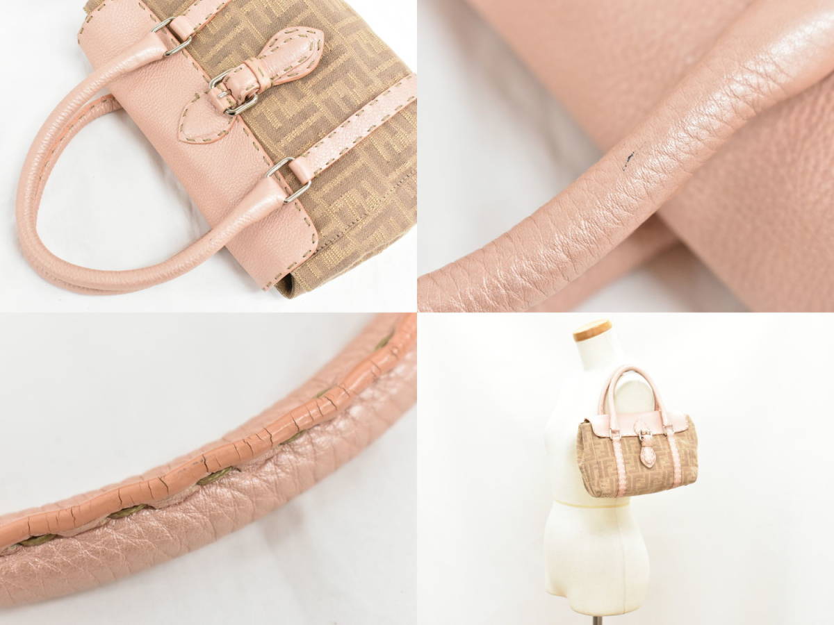 本物 フェンディ FENDI セレリア ハンドバッグ キャンバス ピンク 