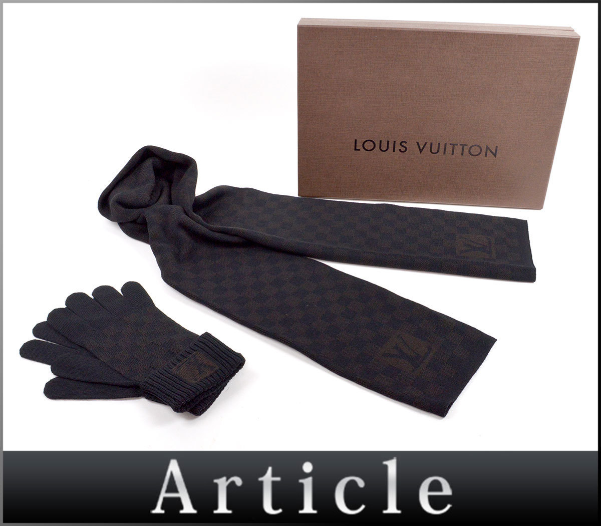 人気SALE，人気 86622〇 LOUIS VUITTON ルイ ヴィトン/ マフラー ストール/ グローブ 手袋/ プティ ダミエエベヌ/ ウール ブラック ブラウン メンズ(服飾小物)｜売買されたオークション情報、yahooの商品情報をアー 服飾小物