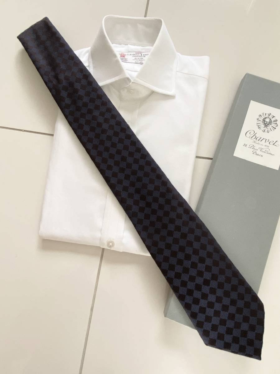 ネクタイ　新品未使用　シャルべ □ 新品 Charvet シャルベ 定価3万5，200円 永久定番 ダークネイビー