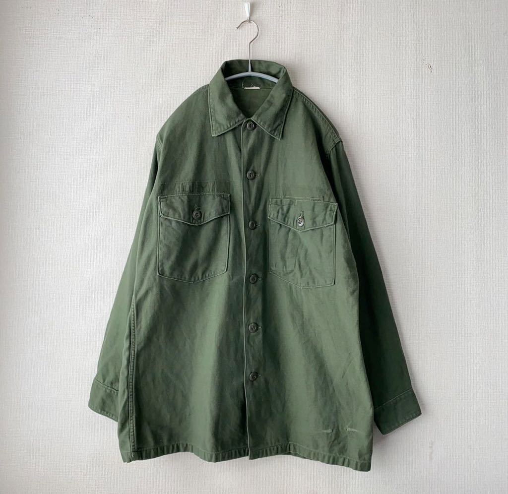 60s U.S.ARMY コットンサテン ユーティリティ シャツ 15 1/2 米軍 ビンテージ ミリタリー