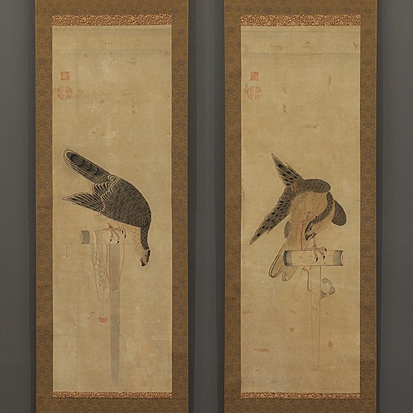 驚きの破格値，新作 模写 掛軸 伊藤若冲 鷹の図 双幅 合せ箱(花鳥、鳥獣)｜売買されたオークション情報、yahooの商品情報をアーカイブ公開 - オークファン 花鳥、鳥獣