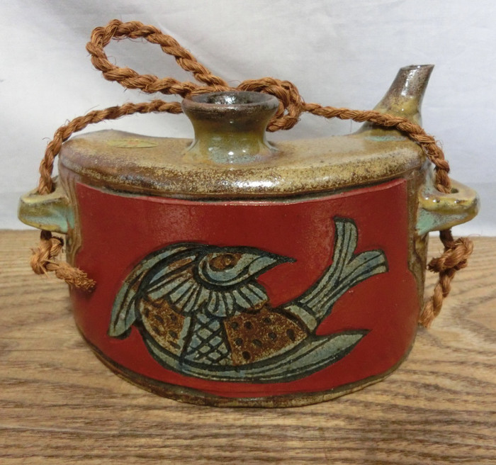 人間国宝 金城次郎□壺屋焼 魚文 抱瓶/だちびん 酒瓶 酒器