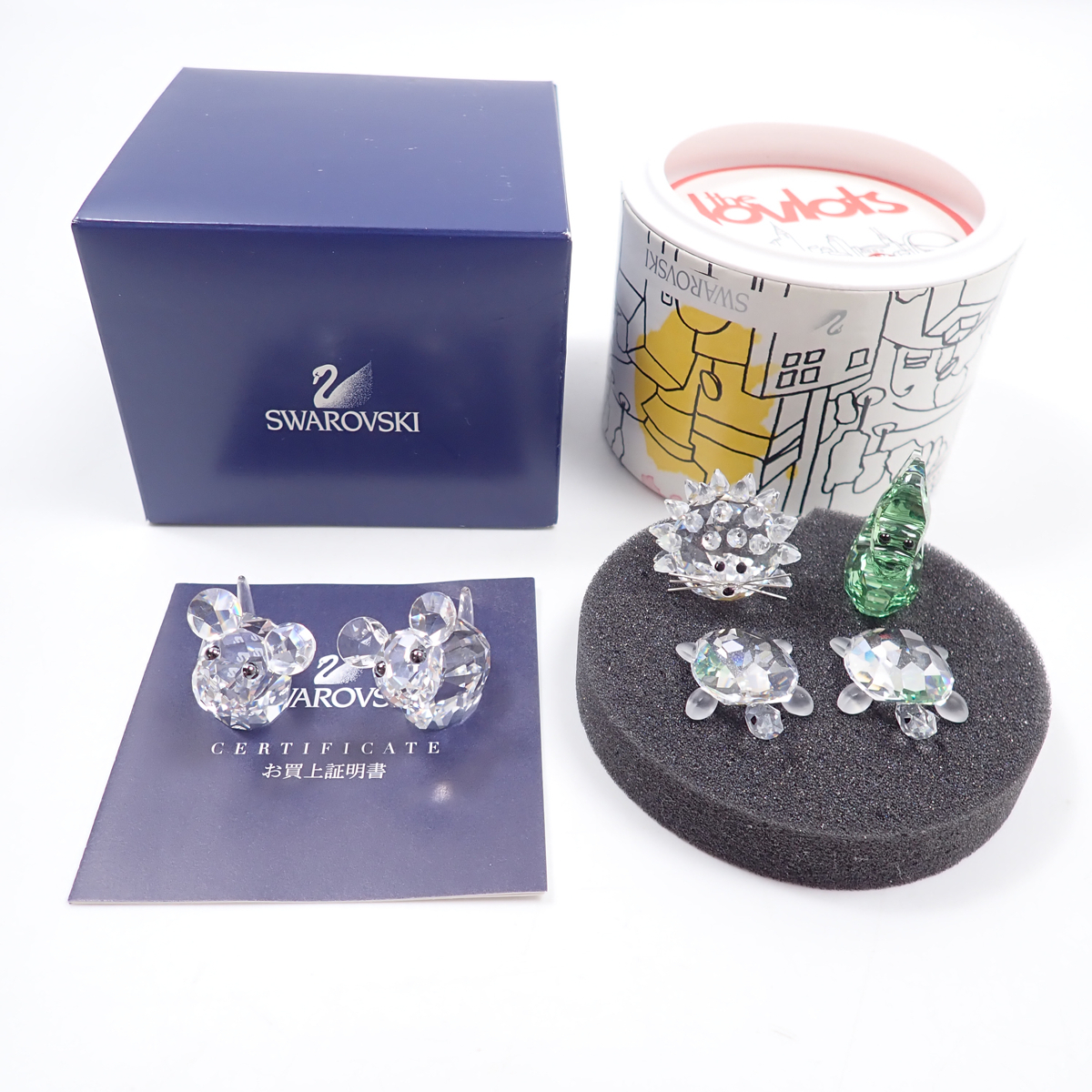 スワロフスキー　SWAROVSKI　置物12点セット（未使用保管品・各箱付き） 中古】スワロフスキー クリスタルオブジェ 6点セット マウス カメ