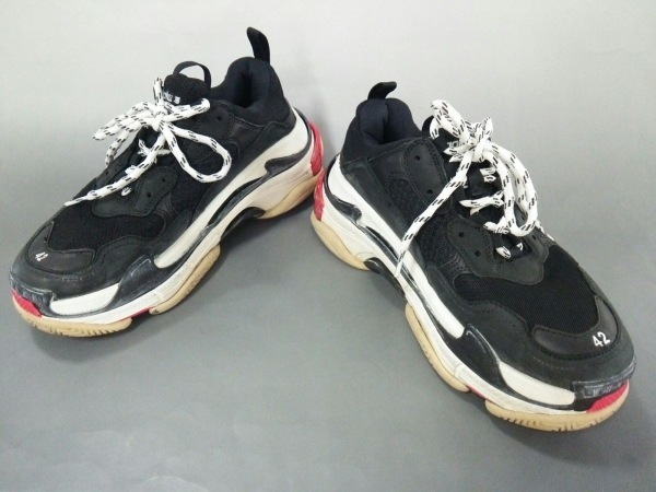 バレンシアガ BALENCIAGA スニーカー 42 トリプルS レザー×化学繊維 黒 