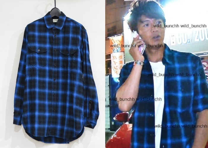 国内正規 SAINT LAURENT PARIS サンローランパリ オンブレチェック 長袖 シャツ ブルー × ブラック L Y-290819 イヴ・サンローラン ファッション
