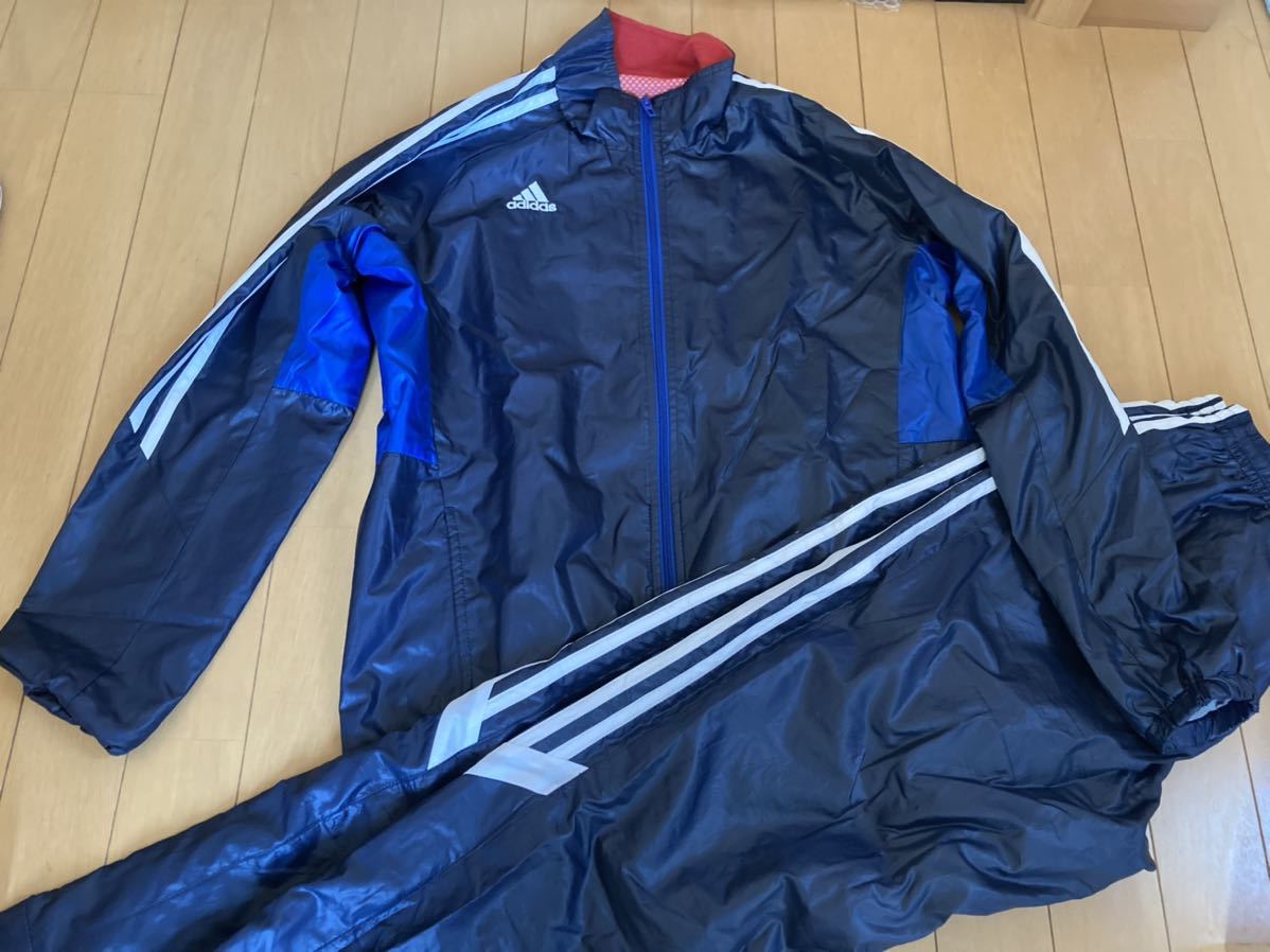 adidas 裏起毛ウィンドブレーカー 上下セット ネイビー系 160 ウインド