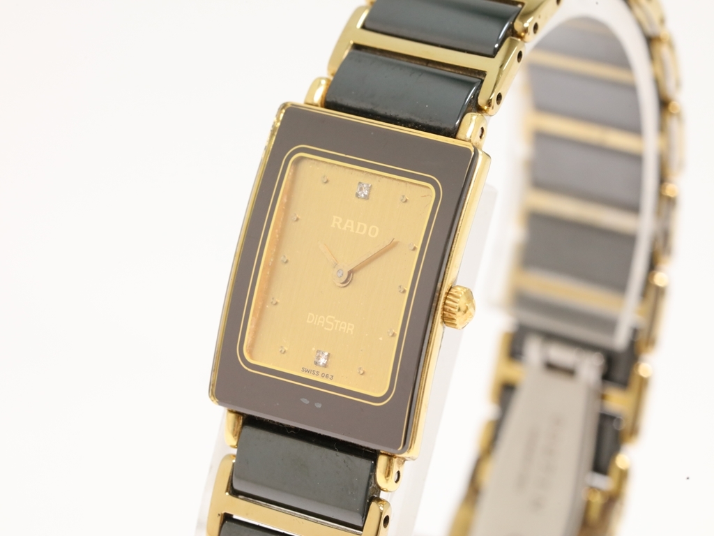 1円☆正規【ラドー/RADO】ダイヤスター スクエア 2P石入り ゴールド 