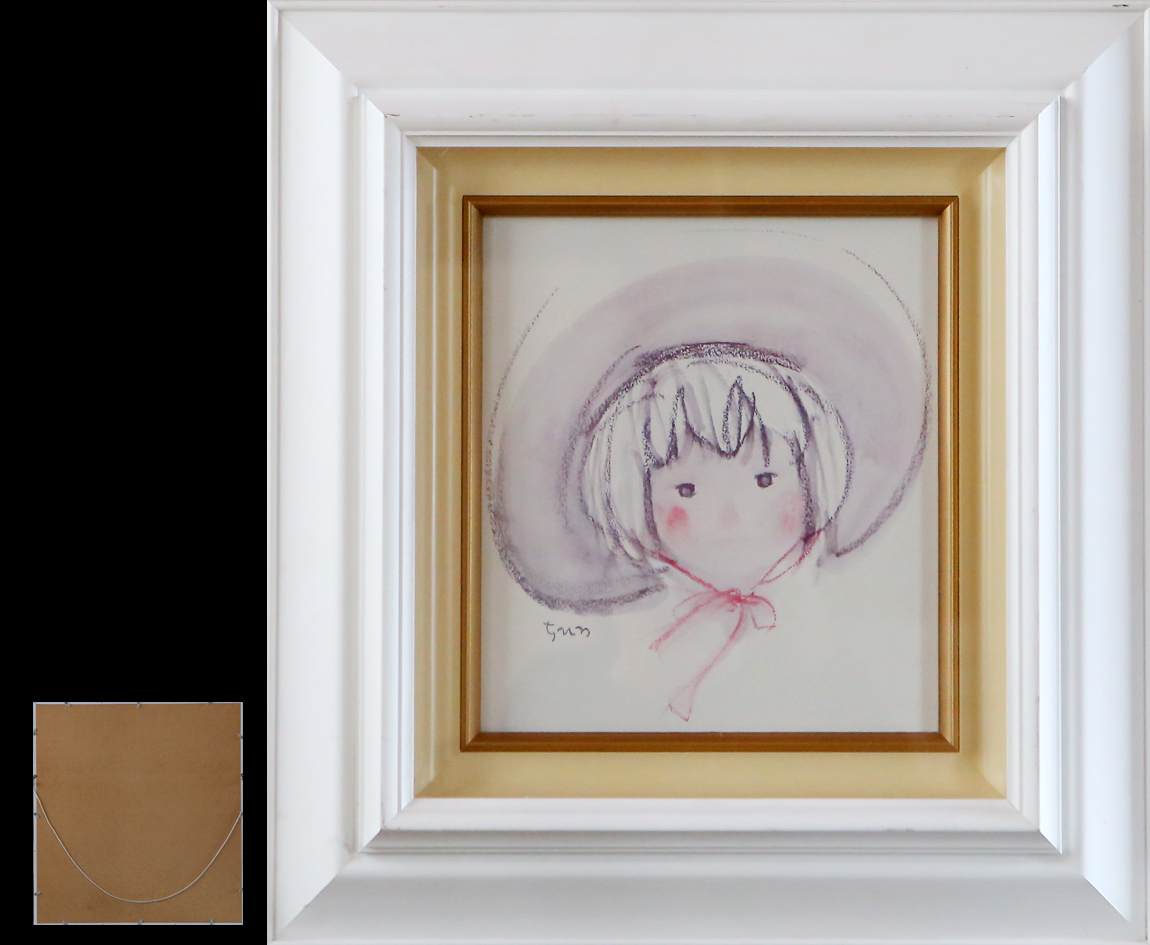 本物保証|いわさきちひろ|水彩画|工藝|サイン有|額装|サイズ 額縦48
