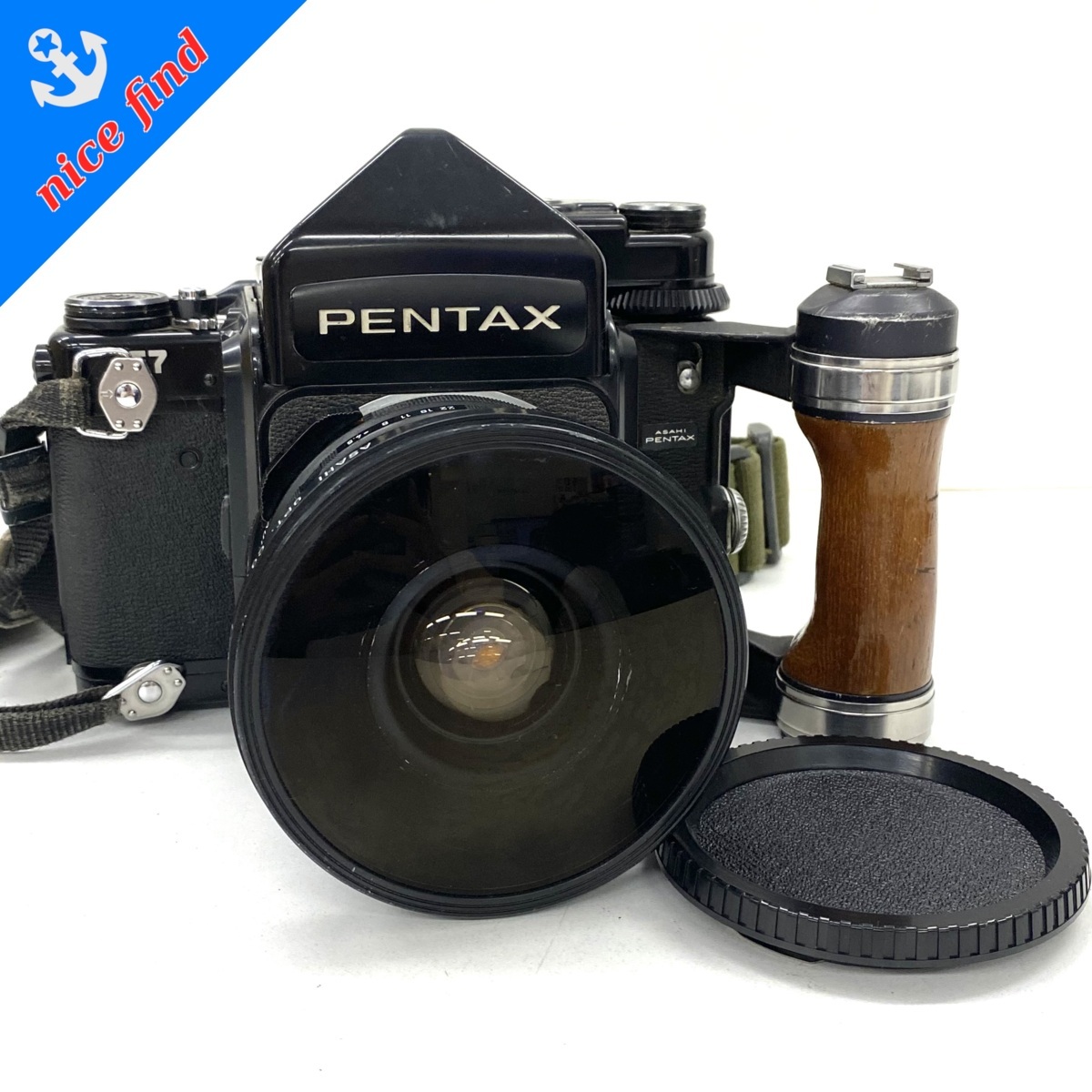 レンズセット◆ペンタックス PENTAX◆PENTAX67 本体 FISH-EYE-TAKUMAR/6X7 1:4.5/35 フィルム カメラ ボディ 木製グリップ付 動作未確認