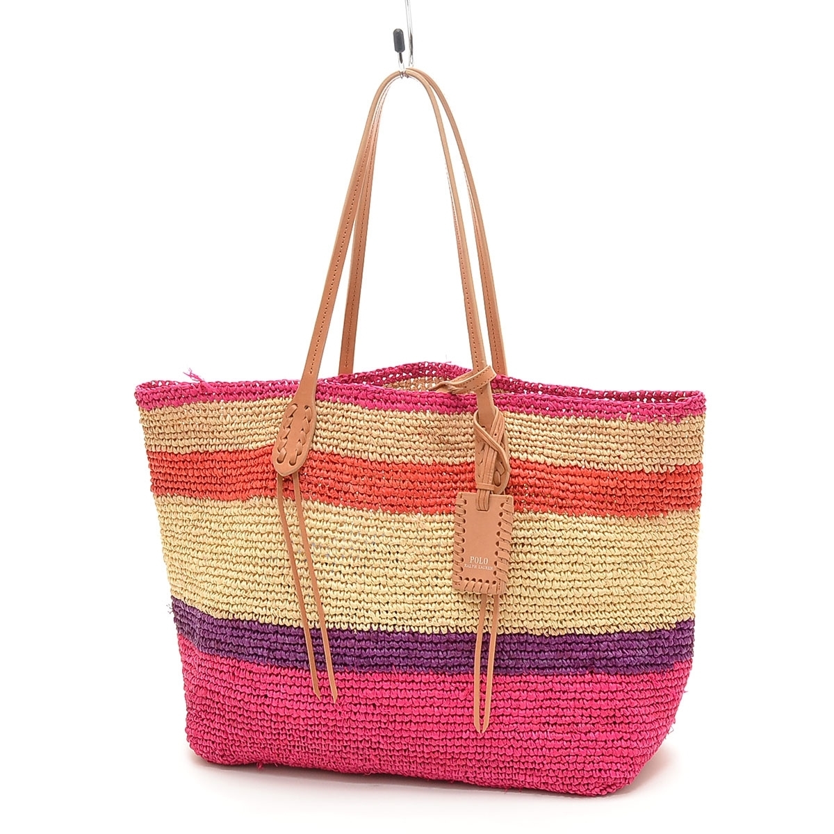 ◇379500 RALPH LAUREN ラルフローレン トートバッグ ストロー レザー レディース ベージュ ピンク