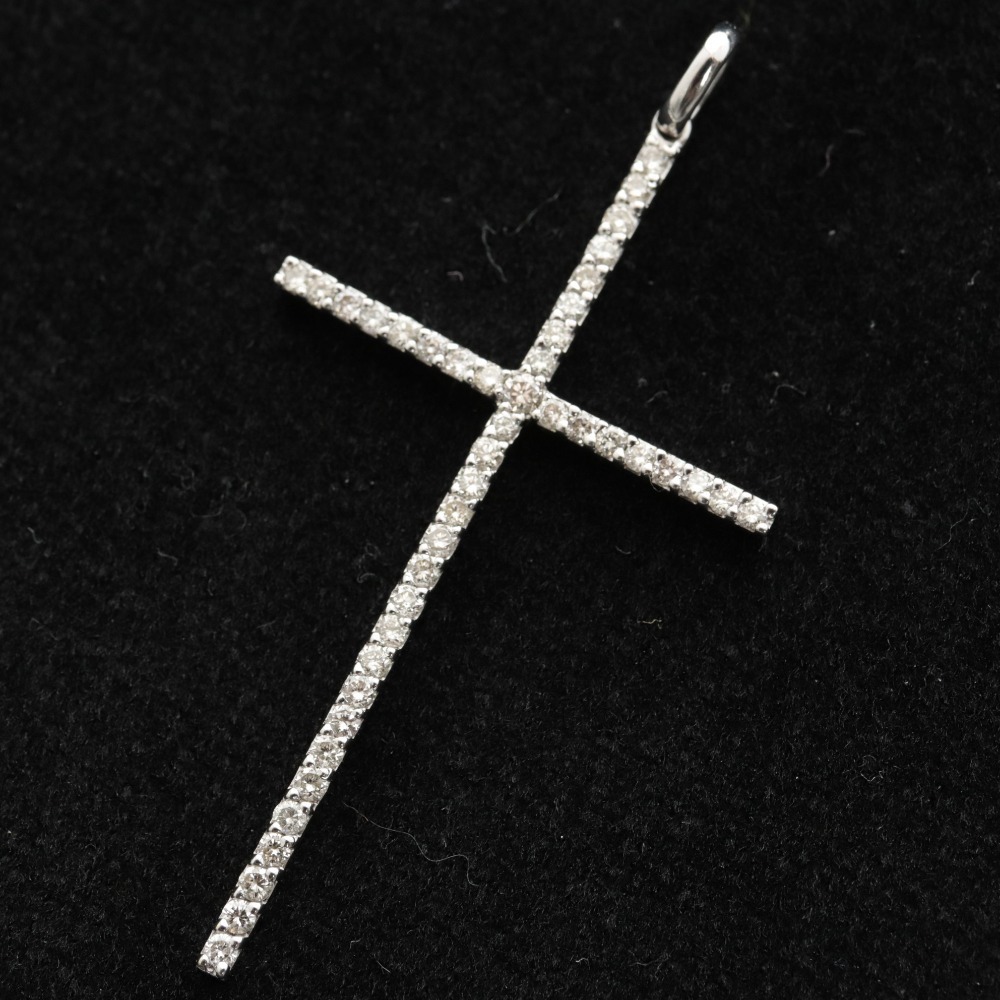 □ メレダイヤ ペンダントトップ D0.50ct K18WG 重量約1.5g クロス 
