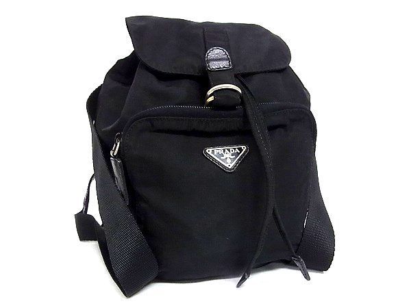 1円 □美品□ PRADA プラダ ロゴ テスートナイロン 巾着型 シルバー