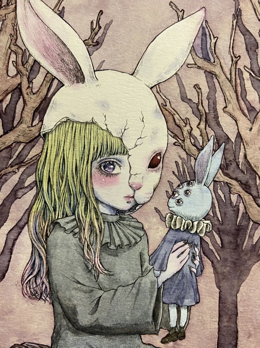 オリジナル 透明水彩 うさぎ 女の子 F3 手描き アナログ イラスト
