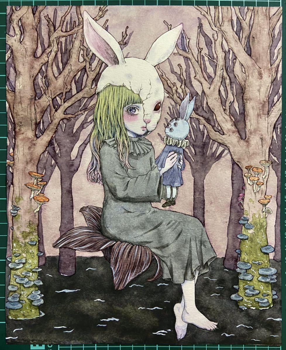 オリジナル 透明水彩 うさぎ 女の子 F3 手描き アナログ イラスト