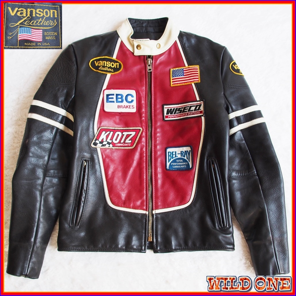 即決☆VANSON LEATHERS メンズ38 レザーライダースジャケット 本革