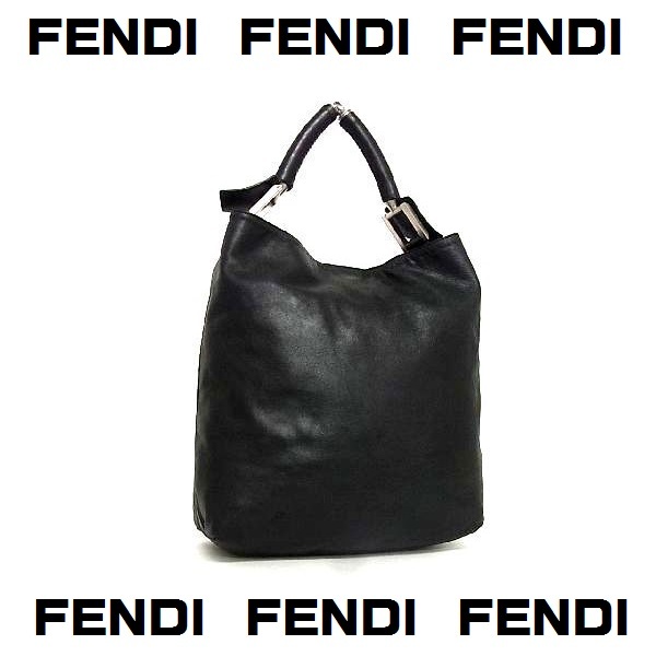 FENDI フェンディ ロゴ ショルダーバッグ ハンドバッグ レザー シルバー金具　レディース ブラック