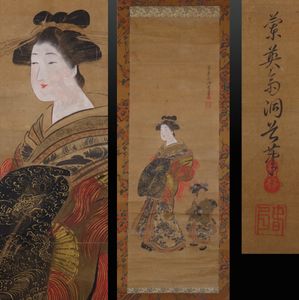 レア 掛け軸 絵 美人画 日本 美術 骨董 Amazon.co.jp: 模写上村松園「花見姿図」 古い掛け軸(掛軸) 肉筆 絹本