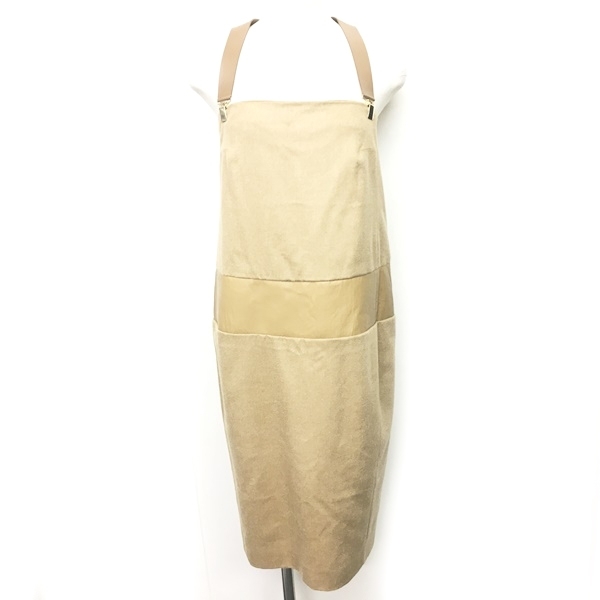 マックスマーラ MAX MARA 美品 白タグ ワンピース キャメル 切替 レザー ストラップ 茶 ベージュ 系 40 IBS95 0130