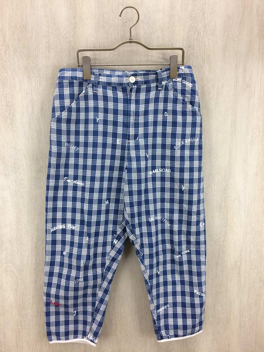 Porter Classic◆ストレートパンツ/S/コットン/インディゴ/チェック/パラカチェックパンツ/ペイント加工/