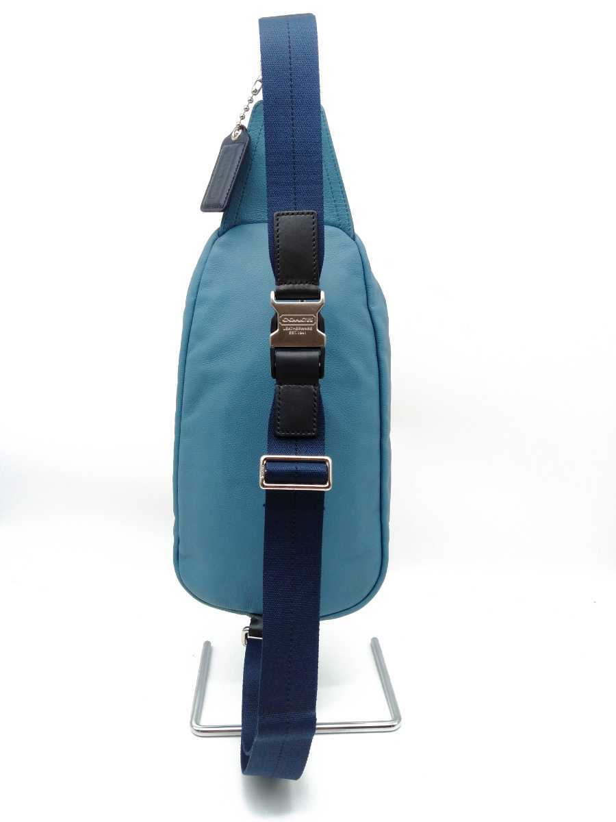 美品！COACH コーチ　ネイビー レザーボディバッグ　トンプソン 70360 送料無料 超美品 COACH コーチ メンズ ボディバッグ トンプソン レザー