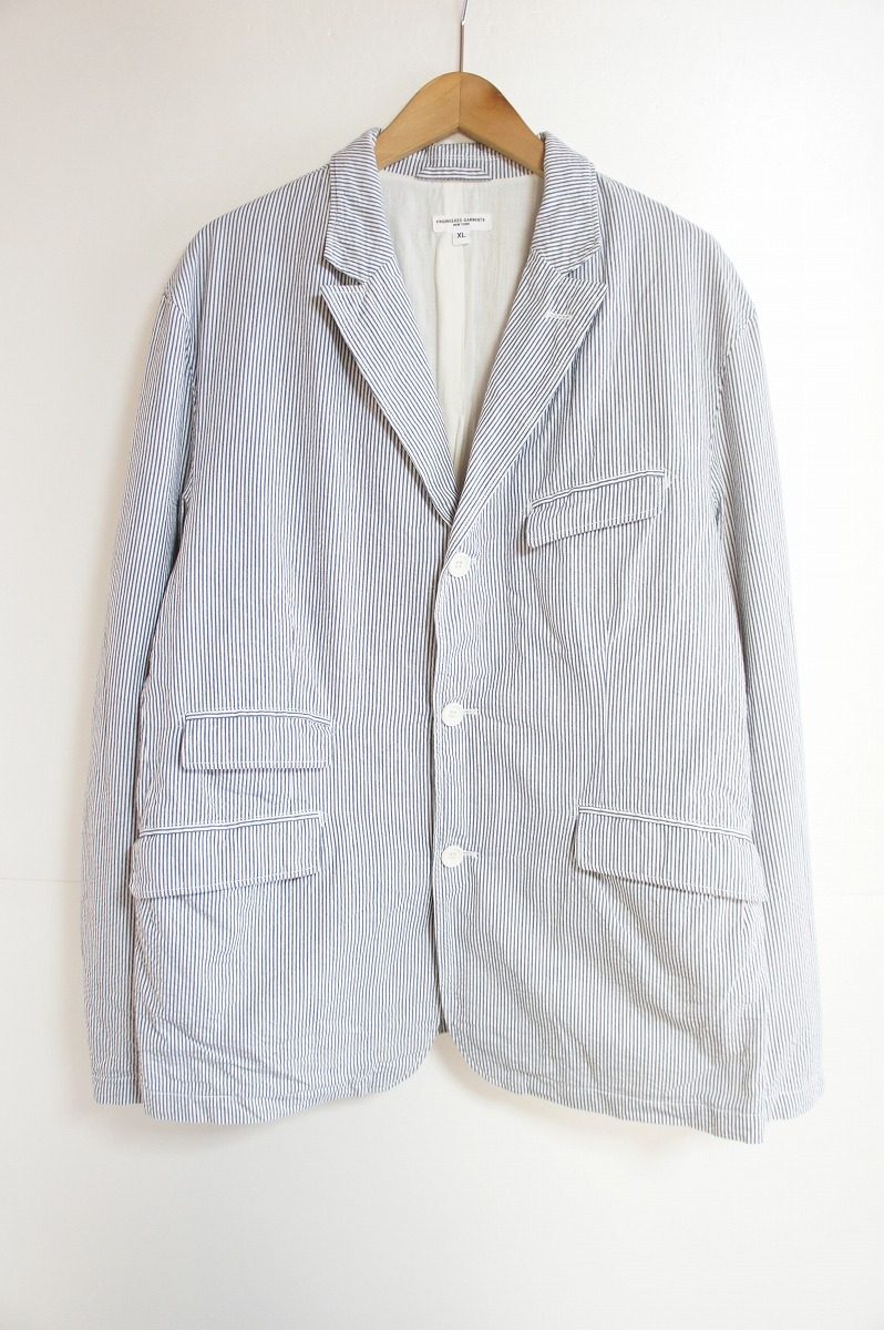 定番 ENGINEERED GARMENTS エンジニアド ガーメンツ シアサッカー ストライプ ジャケット 白×青920K